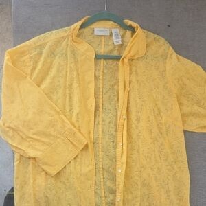 Lands' End Men's Yellow Leaf Print Shirt Jacket